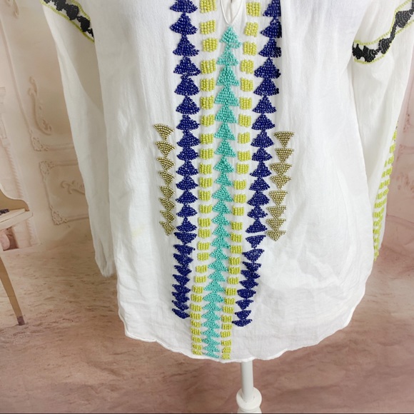 Love Sam Keyhole Peasant Bohemian Beaded Blouse - Picture 4 of 12
